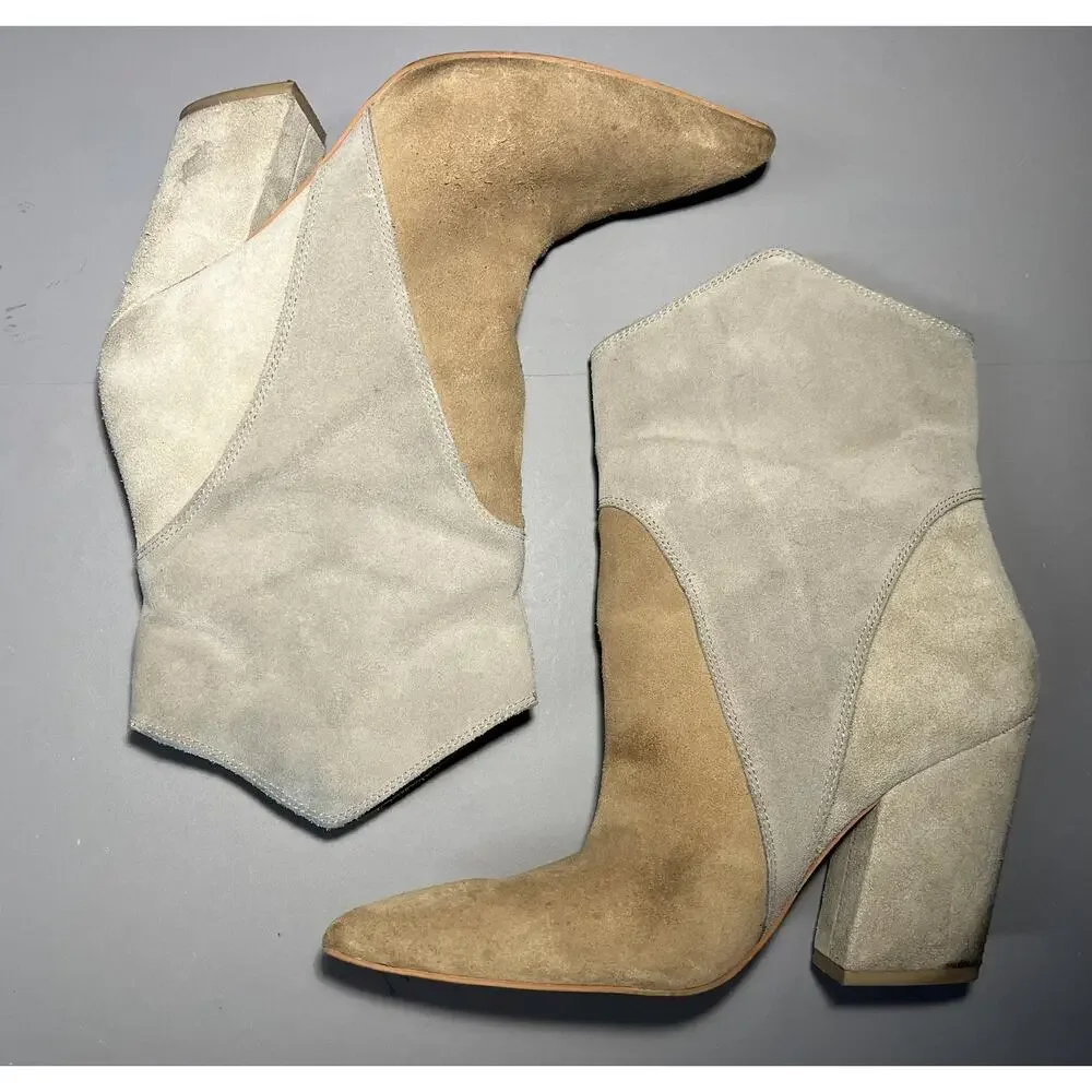 Dolce Vita Nestly Boots Womens Size 8 Beige‎ Suede Color Block Ankle Block Heel